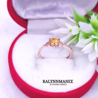 RP002 แหวนพลอยบุษราคัมแท้ ( Yellow sapphire ) ตัวเรือนเงินแท้ 925 ชุบพิงค์โกล์ดเป็นงานแก้ไซส์ฟรี