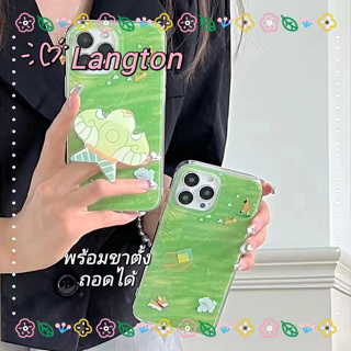 🌈Langton🌸ขอบเต็ม ป้องกันการหล่น iphone 11 14 pro max ดอกไม้ ขาตั้ง ถอดได้ สีเขียว เล็กและสด case for iPhone 12 13