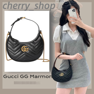 🍒Gucci GG Marmont Half Moon Mini Bag /สตรี / กระเป๋าถือ / กระเป๋าสะพายไหล่