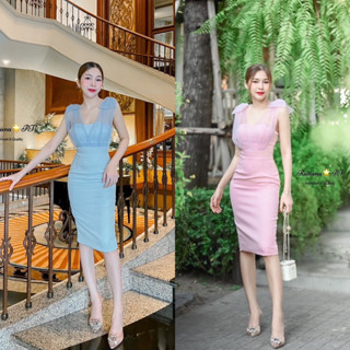 ♥️ M7 Rattana Dress เดรส เข้ารูป สีฟ้า สีชมพู เดรสออกงาน ชุดออกงาน ใส่ได้หลายโอกาส ไซส์ Xs-L