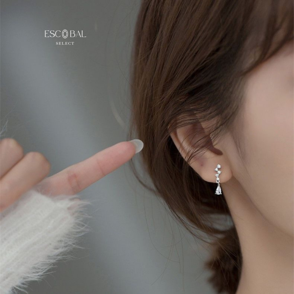 ESCOBAL ต่างหูเงินแท้ Water Eardrop ต่างหูเพชร หรูสวย  ต่างหูแฟชั่น ของขวัญให้แฟน วาเลนไทน์ - รูปที่ 2
