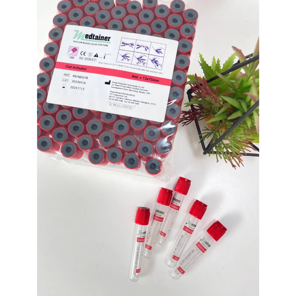 หลอดเก็บเลือดสุญญากาศ ซีรัม Serum Clot Activator Blood Collection Tube จุกแดง