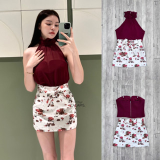 ❣️พร้อมส่ง📌LALAPIS ชุดเซต 3 ชิ้น เสื้อ + กระโปรง + เข็มขัดเป็นสายผ้า