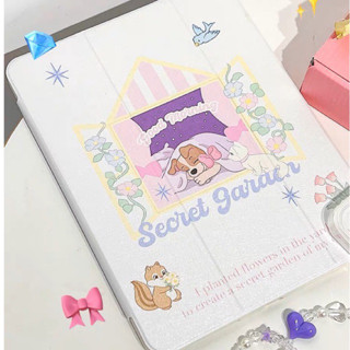 Doggy in flower garden ipad case เคสไอแพดสีครีมลายน้องหมาลายดอกไม้