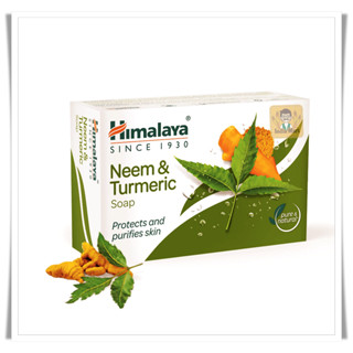 สบู่สมุนไพร ขมิ้นและใบสะเดา ยี่ห้อ Himalaya -- Neem &amp; Turmeric Soap - Cleanses and Purifies Skin(125 กรัม / Grams)