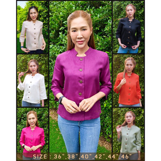 Vincess : เสื้อลินินแท้ทรงกระดุมหน้าคอจีน มี 7 สี อก 36-46 ค่ะ