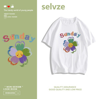 SELVZE （พร้อมส่งจากกทม มาถึงใน 3วัน）print T-shirt เสื้อยืดแขนสั้นลายดอกไม้น่ารักT0392