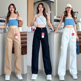 YME jeans กางเกงยีนส์คาโก้เอวสูงทรงกระบอกกลาง ใส่แล้วสูงเพรียวพรางขา y2k #21222 jeansdede