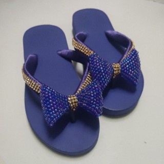 รองเท้าแตะแฮนด์เมดร้อยลูกปัดปักมุกรองเท้าฟองน้ำประดับเพชรติด…