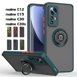 เคสขอบสีหลังด้าน เคสแม่เหล็ก สําหรับ realme c30 c30s c12 c15 ที่วางแหวนอะครีลิคแบบแข็ง เคสกันกระแทก ปกป้องกล้อง