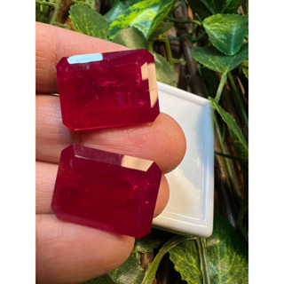 lab Ruby 10x15mm Octagon 2 pieces