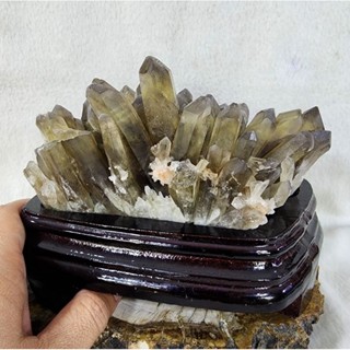 หินก้อนสโมกกี้ซิทริน(Smoky Citrine)หินสโมคกี้ควอตซ์ (Smoky Quartz)สูง 12.5 ซม.หน้ากว้าง 6 ซม.หนา 8 ซม.น้ำหนัก 1,157.8 g.