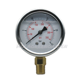 เกจวัดแรงดันน้ำ เกจวัดแรงดันลม Pressure Gauge ชนิดน้ำมัน oil พ่นหมอก Meter Gauge 25bar เกลียวนอก 1/4 2หุน 12.7mm 65x65mm