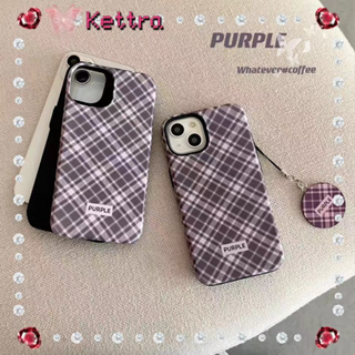 💜Kettra💜ป้องกันการหล่น ขอบเต็ม iPhone 11 14 pro max พร้อมอุปกรณ์เสริม ถอดได้ สีม่วง ลายสก๊อต case for iPhone 12 13