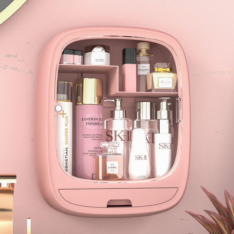 ส่งจากไทย กล่องใส่เครื่องสำอาง(ติดผนัง) กล่องใส่เครื่องสำอางมีฝาปิด ชั้นวางของในห้องน้ำ อุปกรณ์จัดเก็บห้องน้ำ