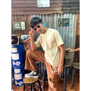 เสื้อยืดสีพื้นcottonวินเทจ/คอกลม/ใส่ได้ทั้งช/ญ
