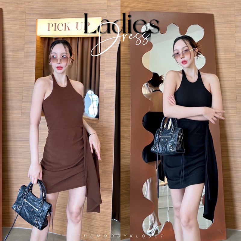 Ladies dress เดรสคอเว้าคล้องคอ ผ้าพรีเมี่ยม พลางหุ่น ใส่ไปเดทสวยหรูได้เลยค่ะ