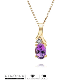 Gemondo จี้ทองคำ 9K ประดับอเมทิสต์ (Amethyst) และเพชร ดีไซน์ใบไม้ (ไม่รวมสร้อย) : จี้พลอยแท้