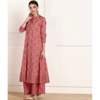 Women Kurta and Palazzo Set ชุดเช็ตอินเดีย cotton brand fabric