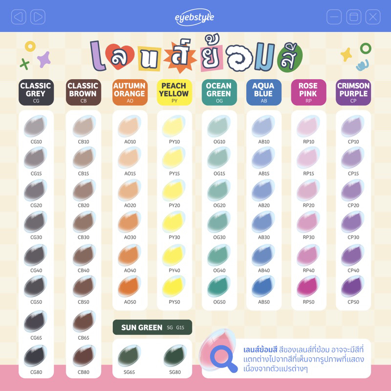 Sunglasses เลนส์กันแดดย้อมสี ใส่ค่าสายตาฟรี ส่งฟรี