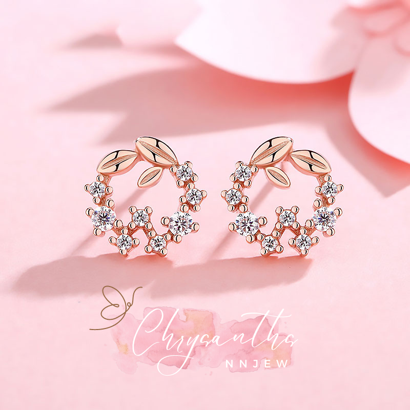 nnjew ต่างหู รุ่น ดอกเบญจมาศ สี Rose Gold ต่างหูแฟชั่น ผู้หญิง