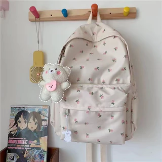 bag_1(BAG1908) กระเป๋าเป้ไนล่อนลายดอกไม้ ใบใหญ่**มีของแถมที่ห้อยน้องหมี**