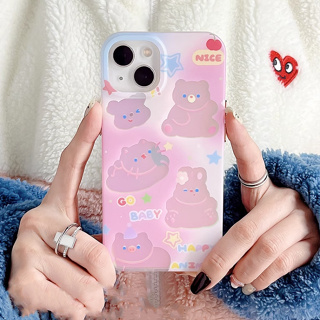 ❤️จัดส่งทันที❤️เคสไอโฟน11/12/13/14 Pro max เคสไอโฟน13 Cute Bunny&amp;Bear Laser Case For iPhone 11,12,13,14,12PM,13PM,14PM