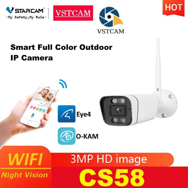 Vstarcam CS58 ความละเอียด 3 ล้านพิกเซล กล้องวงจรปิดไร้สาย กล้องนอกบ้าน Outdoor WiFi IP Camera ภาพสี มีAI+
