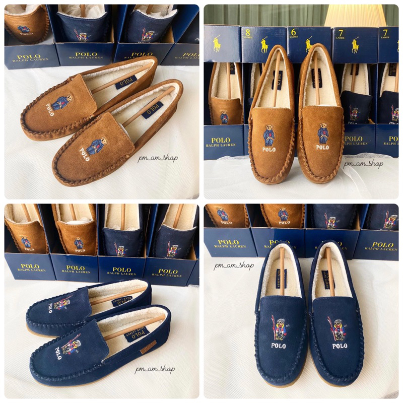 แท้💯% 📍Polo Ralph Lauren Women's Genuine Suede Collins Bear Moccasins