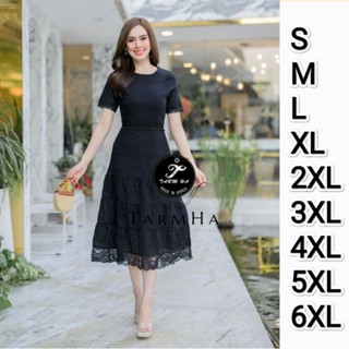 พร้อมส่งครบไซซ์!!! S-6XL Dress เดรสสีดำผ้าฉลุลายชายลูกไม้ งานป้าย Tarm Ha