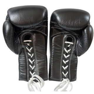 Windy Lace up Gloves Black 8,10.12,14,16,18 oz competition นวมเชือกวินดี้ สีดำ สำหรับชก มวยไทย หนังแท้ ผลิตในประเทศไทย