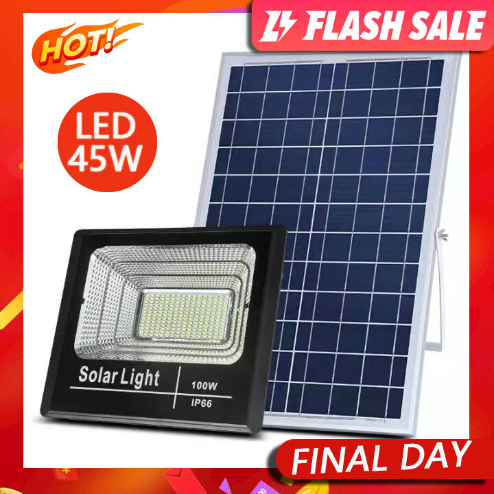 ไฟโซล่าเซลล์ 45,100,120,200,450w solar light ไฟสีขาวสปอตไลท์ solar cell กันน้ำ IP67 แผงโซล่าเซลล์