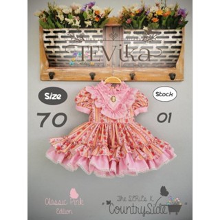 Tevika Vintage เดรสชมพู Country side พร้อมหมวก ไซต์ 70