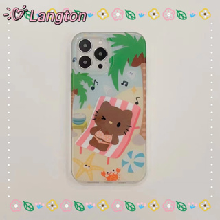 🌈Langton🌸ป้องกันการหล่น ขอบเต็ม iphone 11 14 pro max การ์ตูน Hello Kitty เส้นขอบโปร่งใส น่ารัก case for iPhone 12 13