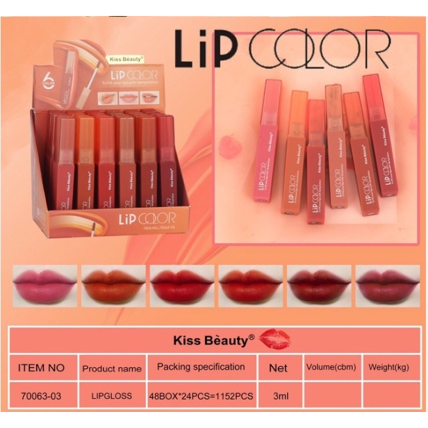 70063-03 ขายยกถาด24ชิ้น Kiss Beauty To Fill You ลิปเนื้อลิควิดกันน้ำสุด ลิปแมทโทนแดงก่ำ ลิปแมทจุ่ม