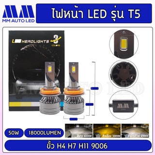 ไฟหน้าLED T5 3สี (รับประกัน 1ปี 50W 6000K 18000LM)