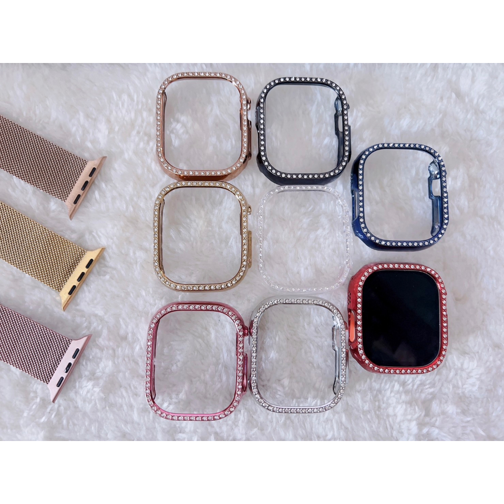 พร้อมส่ง สายนาฬิกาแม่เหล็ก+เคสเพชร 1 แถว ใช้ได้กับ Smart Watch 8 7 6 5 4 Se Ultra และรุ่น Ultra8Pro 