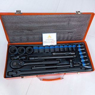 EURO KING TOOLS ชุดบล็อก 24 ชิ้น/ชุด 1/2" (4หุน) ลูกบล็อกสั้น  12 เหลี่ยม  ดำ แท้ 100%