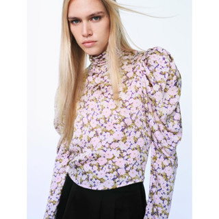 เสื้อแขนยาวจับจีบที่หัวไหล่ Zara Floral Print Blouse มีกระดุมหลังคอ ผู้ดีมาก