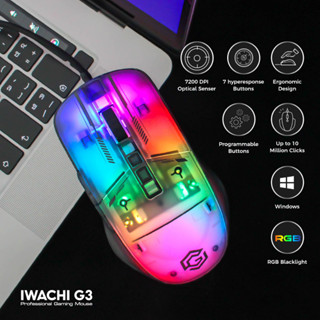 เมาส์ IWACHI G3 เมาส์ไฟ RGB แบบมีสาย เมาส์เกมมิ่ง ปรับไฟได้13โหมด ปรับDPI ได้สูงสุด 7200DPI