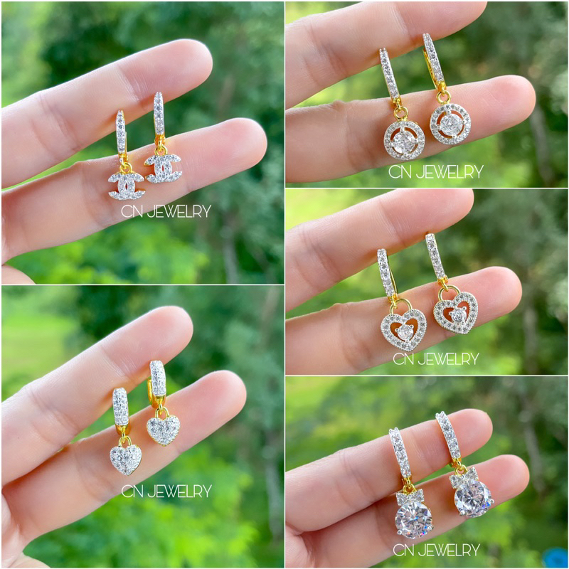[ ลดเพิ่ม 30% เก็บโค้ดหน้าร้าน] 1คู่ ต่างหูห่วง CZ (วัสดุอย่างดี ไม่ลอกดำ แพ้ง่ายใส่ได้) CN Jewelry