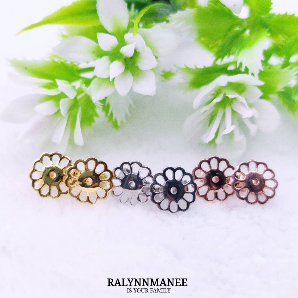 BX015 แป้นต่างหู เงินแท้ 925 ชุบทองคำขาว,ชุบพิงค์โกล์ด,ชุบทอง ลายดอกไม้ งานหล่อ หนามากค่ะ เลือกสินค้าในตัวเลือกนะคะ