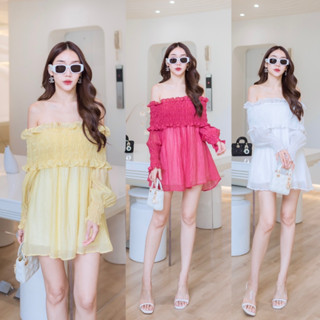 J351 JiraClothing มินิเดรสแขนยาวปาดไหล่
