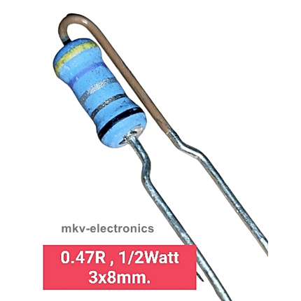 (20ตัว) 0.47R , 0.47โอห์ม , Metal Oxide Film Resistor 1/2Watt 1/2วัตต์ (รหัสสินค้า M02143) 3x8มิลลิเ