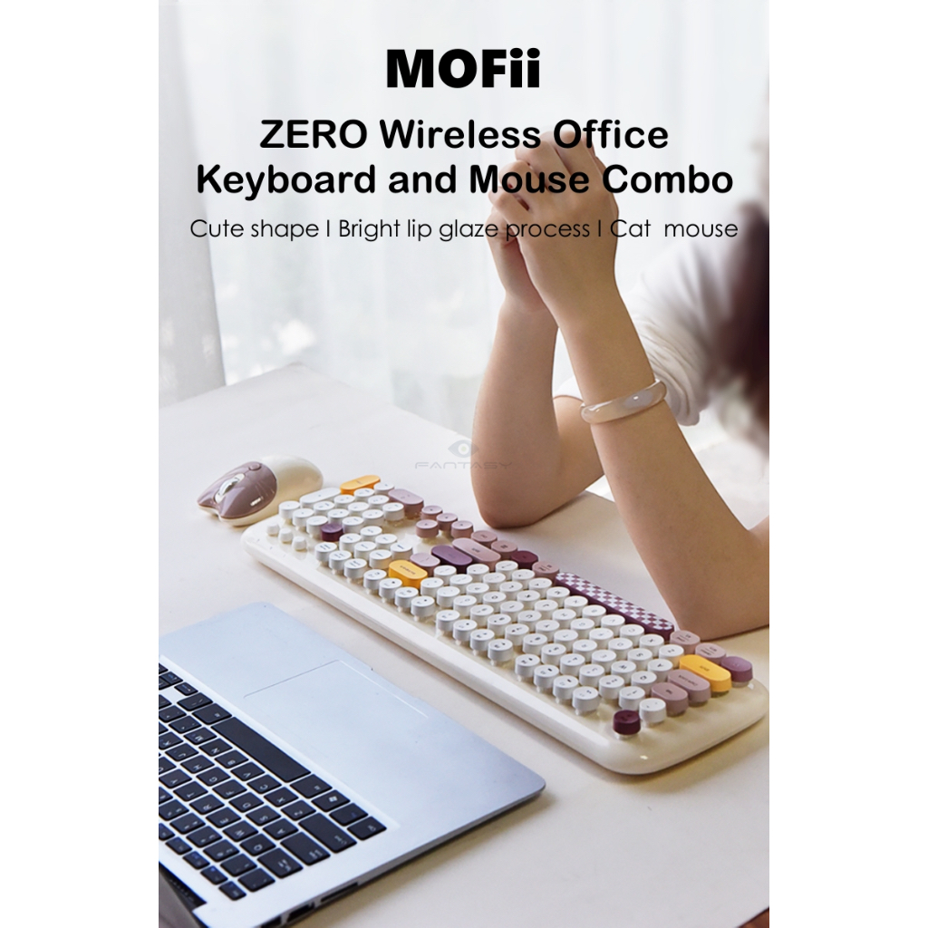 (แป้นอังกฤษ+ฟรีสติ๊กเกอร์ไทย) MOFii GEEZER Zero Wireless Media Combo ชุดคอมโบไร้สาย คีย์บอร์ดและเมาส์น้องแมวสุดน่ารัก