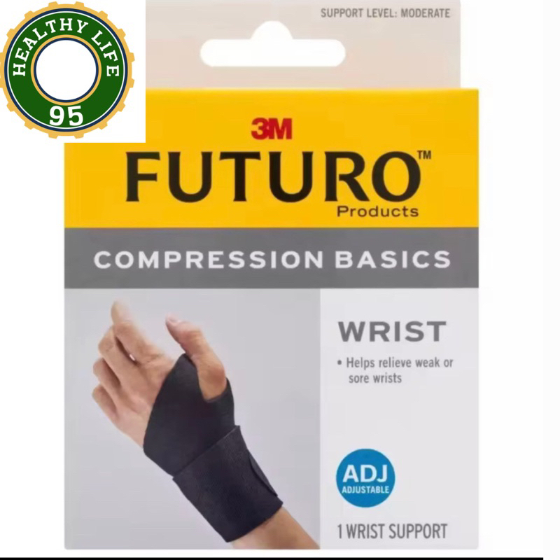 Futuro Compression Basics Wrist Support  ฟูทูโร่ อุปกรณ์พยุงข้อมือ รุ่นเบสิค แบบปรับกระชับได้ (1กล่อง/1ชิ้น)