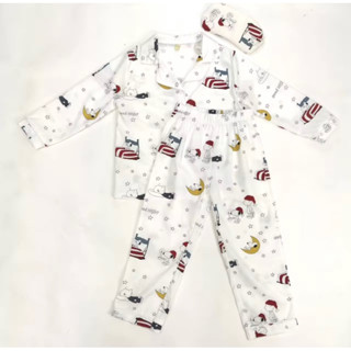 เซตชุดนอนเด็ก ผ้าไหมเกาหลี Freesize kids(เสื้อแขนยาว+กางเกงขายาว+ผ้าปิดตา)