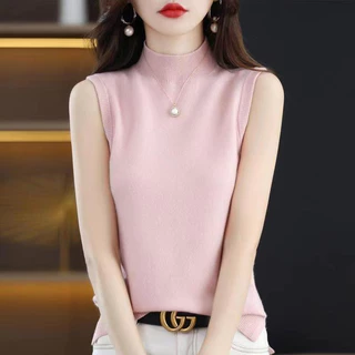 เสื้อผ้าแฟชั่นผู้หญิง เสื้อแขนกุดไหมพรมสีพื้น ผ้านิ่มใส่สบาย