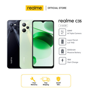 realme C35 (4+64GB)  50 MP Ai 3 Lens หน้าจอFHD 6.6นิ้ว ชาร์จเร็ว18W Dual Nano sim &amp; Micro SD card รับประการ1ปี