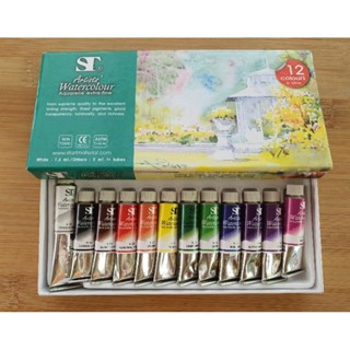 สีน้ำ ST แบบหลอด 12 สี มือสอง บีบใส่แพนครั้งเดียว